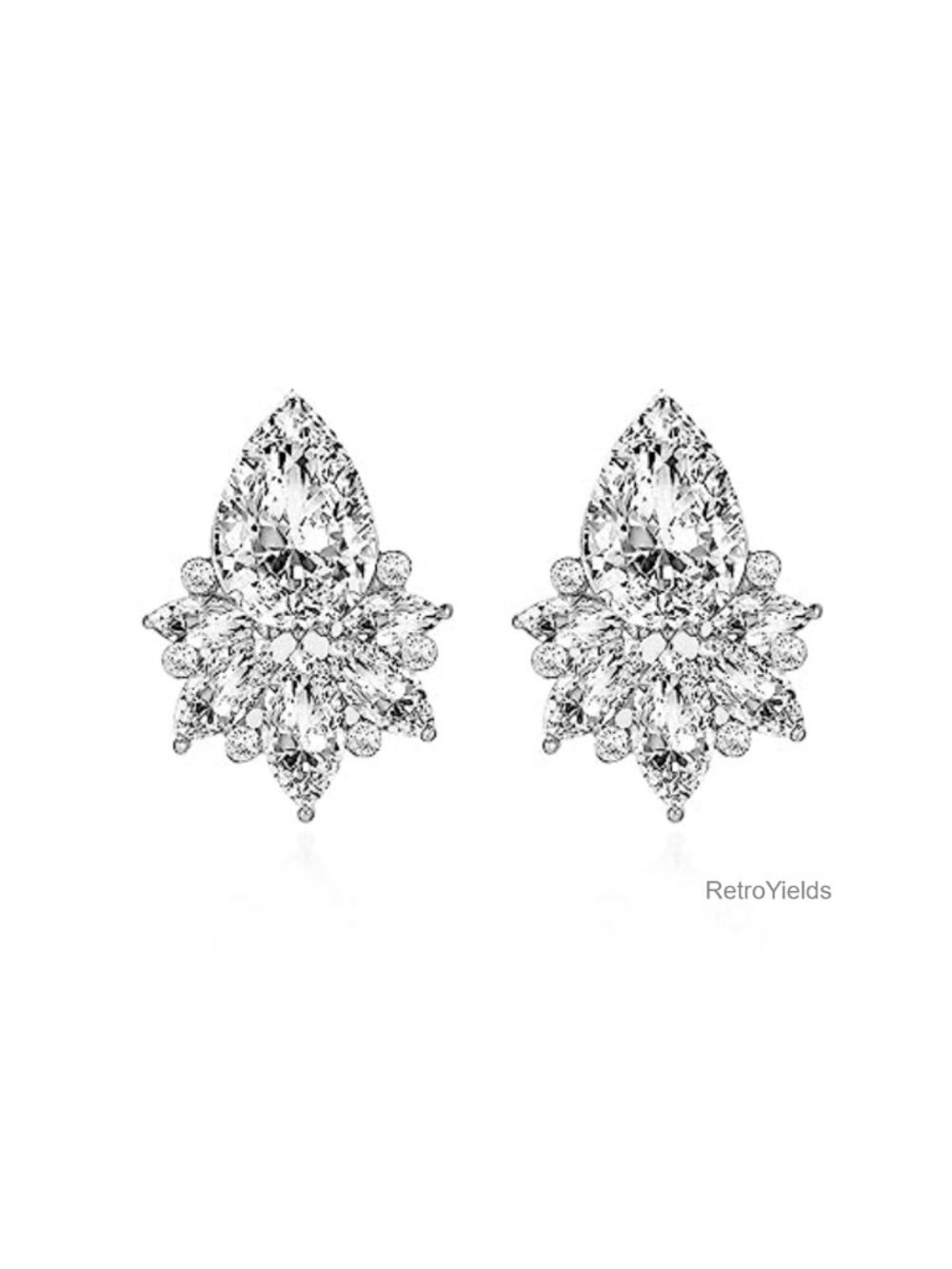 Rhinestone Crystal Cluster Drop Dangle Earrings Art Deco Stainless Steel